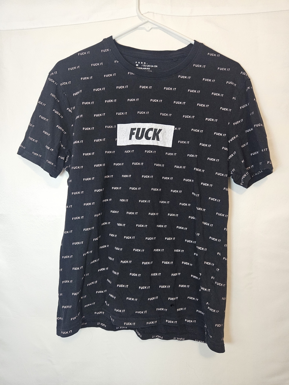 Black Short-Sleeve Graphic Tee with Center Typographic Box